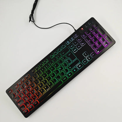 Tastiera da gaming per computer retroilluminata RGB silenziosa, tastiera cablata USB per ufficio e casa, russo, francese, spagnolo, tedesco, arabo, inglese
