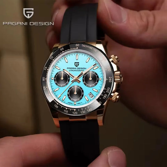 PAGANI DESIGN 40MM V2 Sky Blue Dial Classics Men Quartz Watches Sapphire Retro Chronograph Stainless Steel Waterproof Watch Men