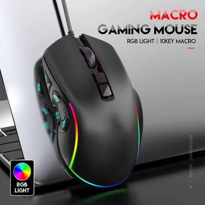 Wired Gaming Office Mouse 7200DPI RGB Backlit Mouse 6 Adjustable DPI Levels/10 Programmable Buttons/Back to Desktop Button Mouse