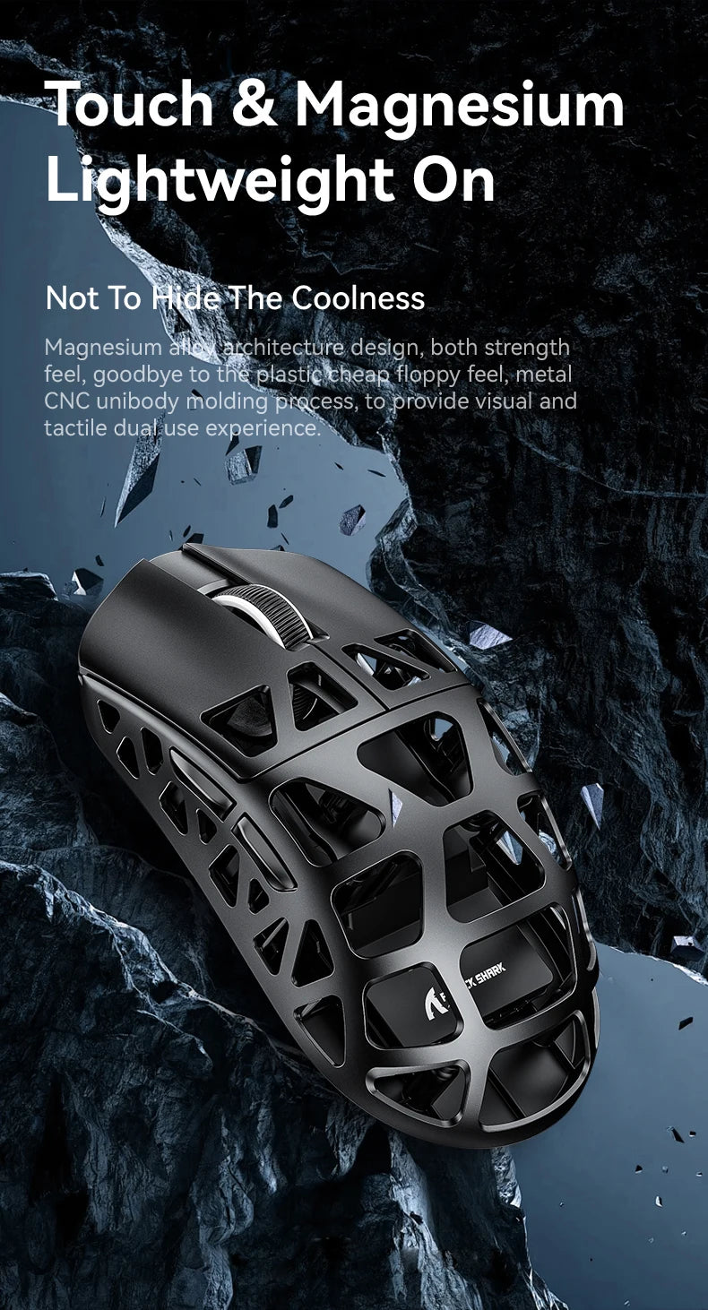 Mysz gamingowa ATTACK SHARK R3 ze stopu magnezu, konstrukcja honeycomb, ultralekka, 8K Hz, sensor PAW3395, 26000 DPI, ergonomiczna obudowa