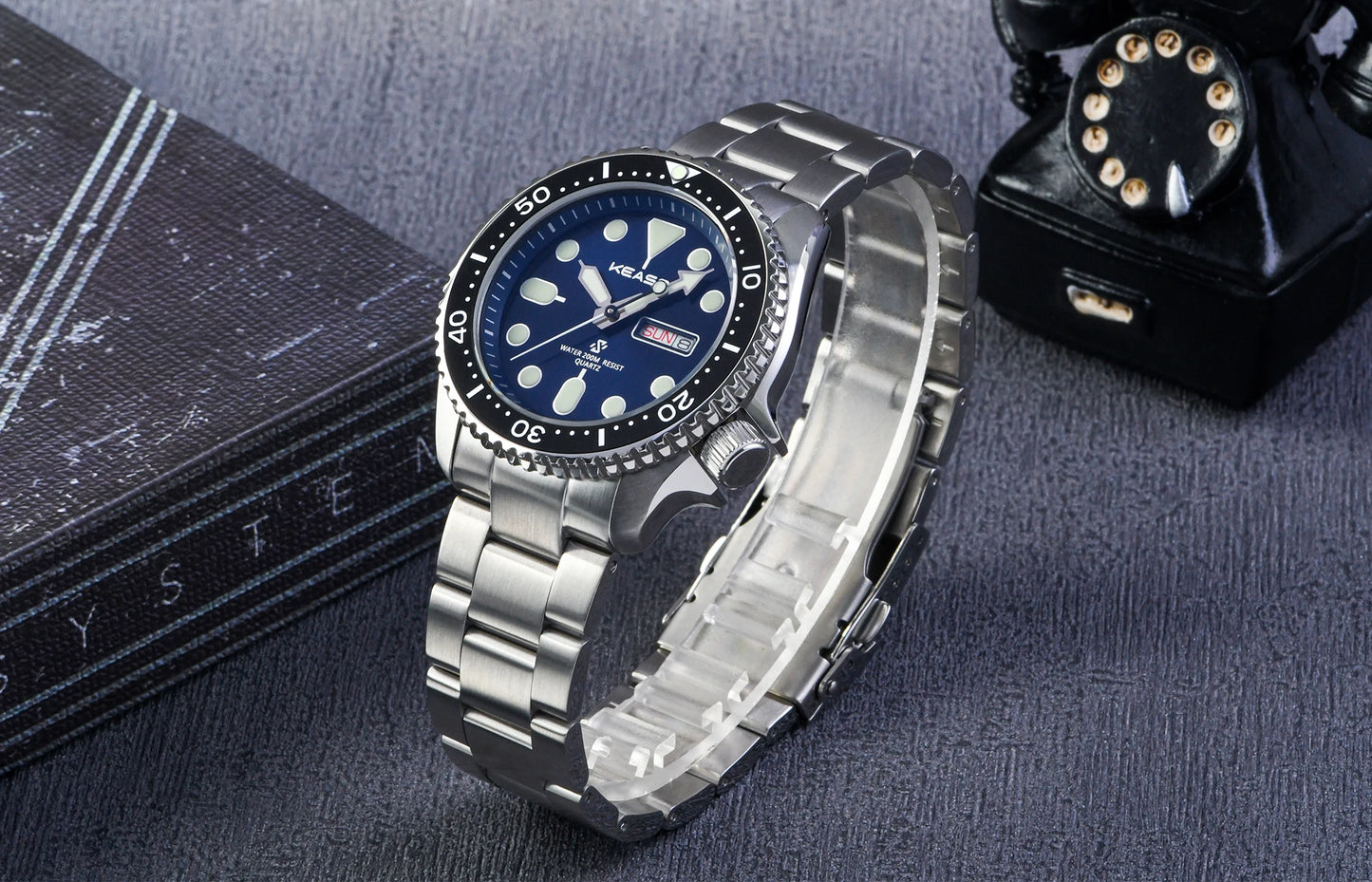 KEASO Top Men Dive Watch C3 Super Luminous 316L Solid Steel 20Bar Waterproof Sapphire Mirror MIYOTA 2035 Quartz Movement Watch