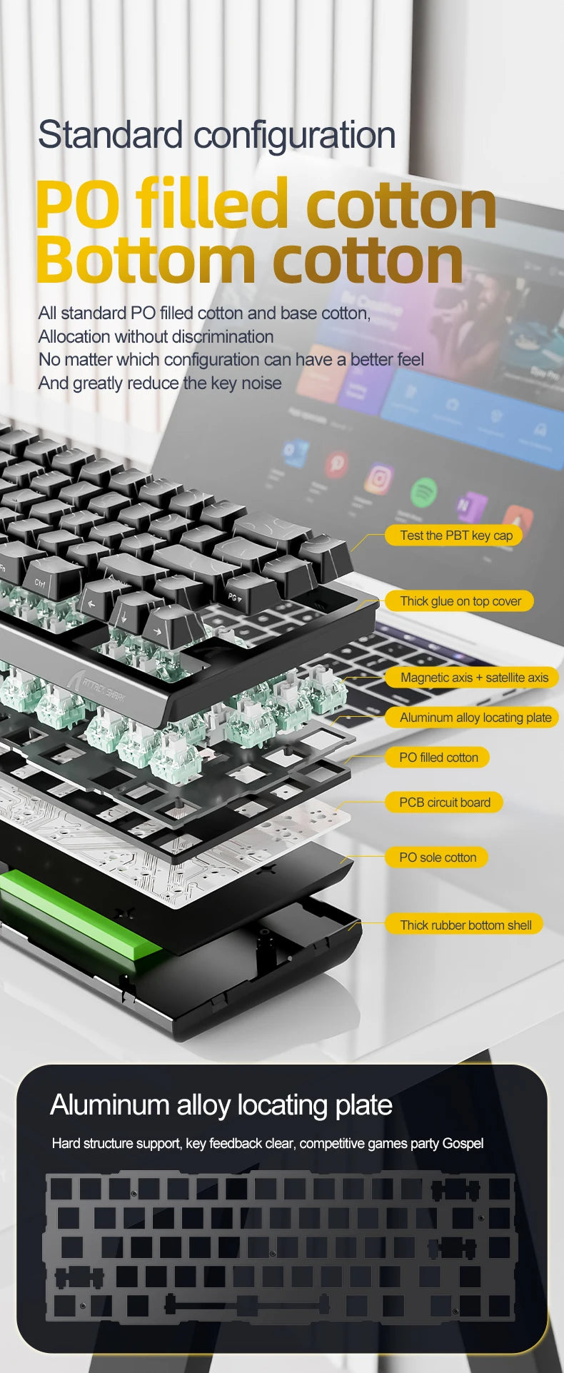 Attack Shark X68HE Gaming Keyboard Wired 8K Polling Hall Effect Magnetic Switch Rapid Trigger SOCD/RS Low Latency Pro Gaming