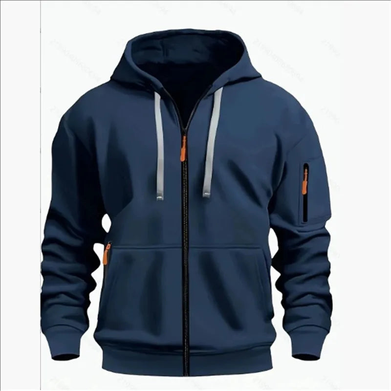 Men's Sweatshirts with Zipper Pockets Thin Solid Color Half Tracksuit Casual Outdoor Hooded Tracksuit Long Sleeves Jacket Coats