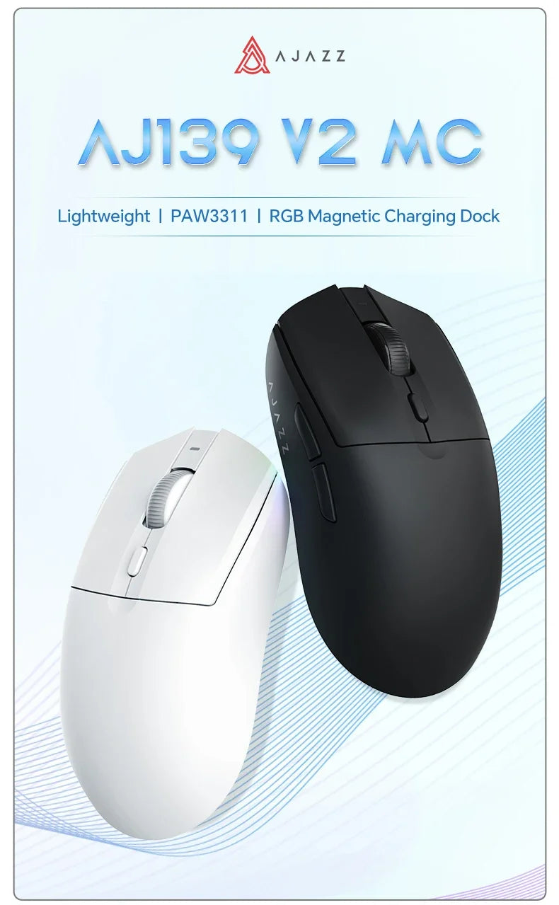 AJAZZ AJ139 V2 MC/AJ139 PRO vezeték nélküli gaming egér PAW3311/PAW3395 szenzorral, 12000DPI/26000DPI, 500mAh, Bluetooth gamer egér PC-hez