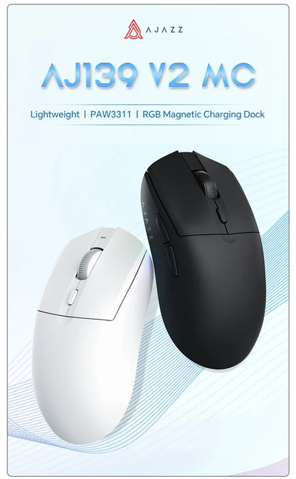 AJAZZ AJ139 V2 MC/AJ139 PRO vezeték nélküli gaming egér PAW3311/PAW3395 szenzorral, 12000DPI/26000DPI, 500mAh, Bluetooth gamer egér PC-hez