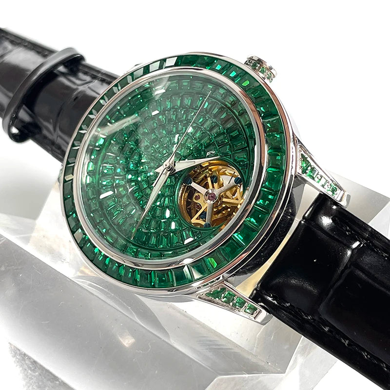 PINDU Design Mechanical Watch Men Fashion Luxury Diamond Watch For Men Waterproof Stainless Steel Leather Men Wristwatches