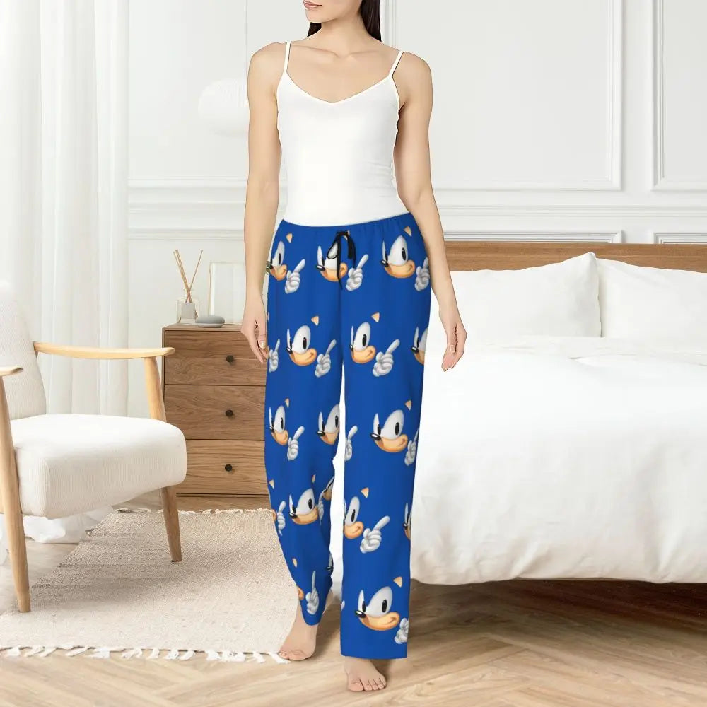 Custom Women Soniced Pajama Pants Printed Hedgehog Game Sleep Sleepwear Bottoms with Pockets