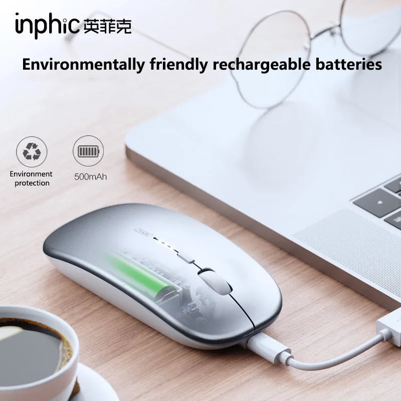 Inphic M1P Wireless Silent Office Mouse Ultra-Thin Portable USB Interface Battery Power Display TYPE-C Charging Wireless Mouse
