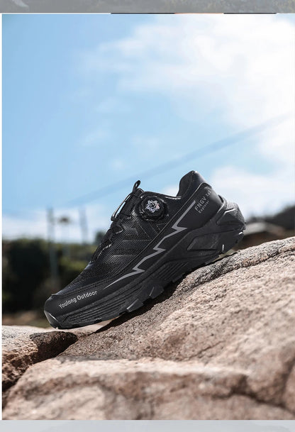 Outdoor Hiking Shoes for Men, Lightweight Trekking Shoes, Breathable Mesh Sneakers, Casual Walking Shoes, Rotating Buckle Design, Non-Slip and Wear-Resistant Trail Shoes, Suitable for Hiking and Camping, 2026 New Running Shoe