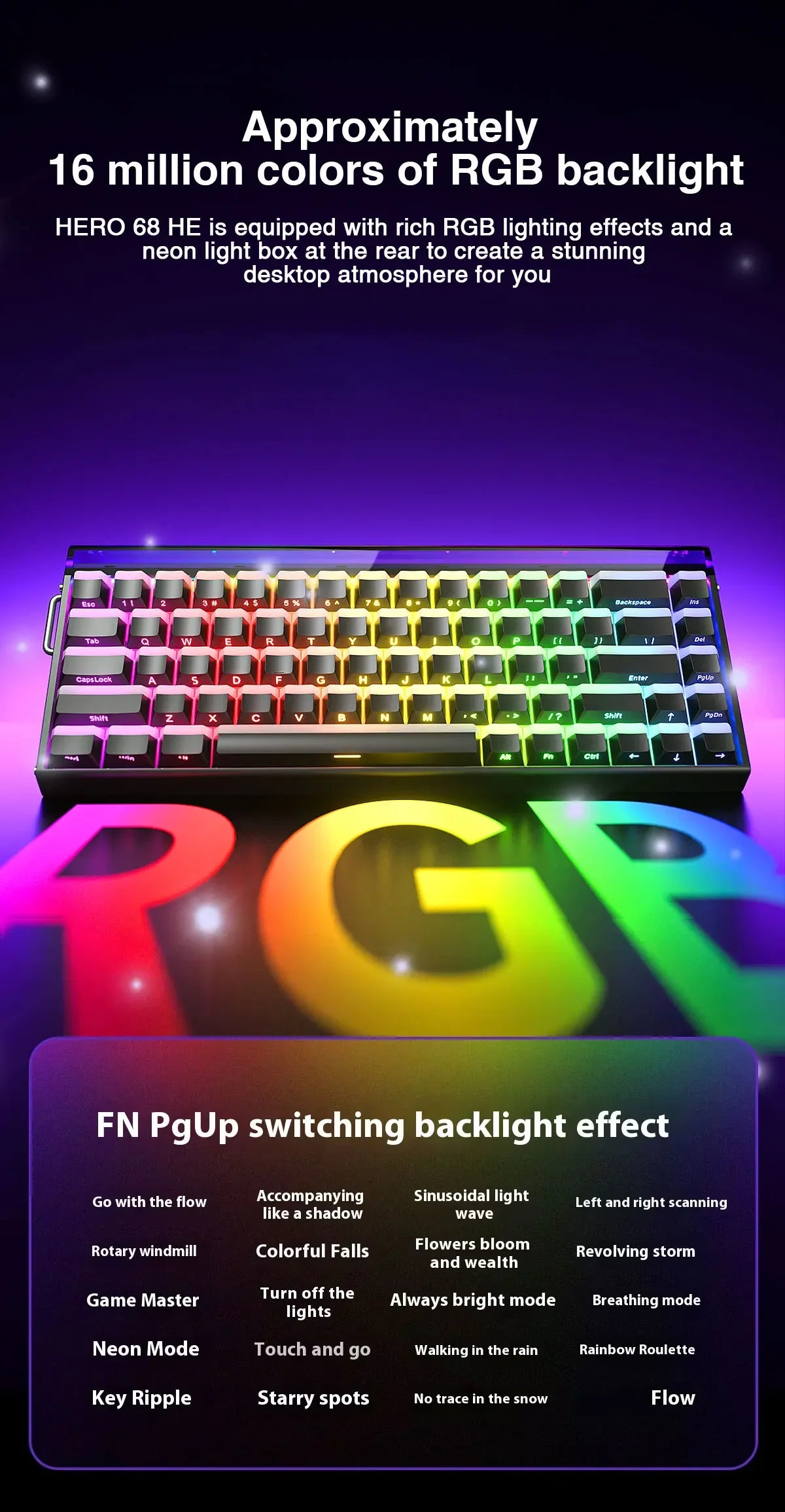 AULA HERO 68 HE E-sports Gaming Wired Keyboard Magnetic Switch RGB Hot Swap 8K Hz Return Rate 60% Customize Mechanical Keyboard