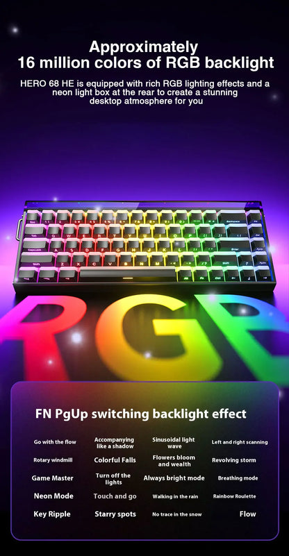 AULA HERO 68 HE E-sports Gaming Wired Keyboard Magnetic Switch RGB Hot Swap 8K Hz Return Rate 60% Customize Mechanical Keyboard