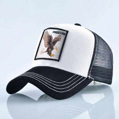 Modische Trucker-Caps mit besticktem Ziegen-Patch, Vier-Jahreszeiten-Snapback-Baseballcap für Herren und Damen, verstellbare Schirmmütze