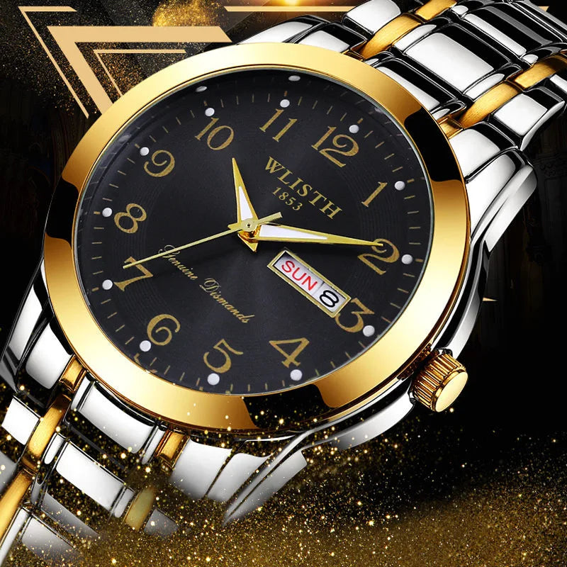 Montre de luxe pour femme, montre à quartz, montre-bracelet numérique, étanche, avec calendrier et affichage lumineux ; style mode et professionnel, convient aussi aux hommes.