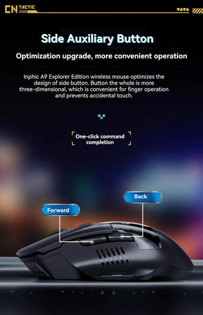 Inphic A9 pro Three-mode Game Mouse Colorful Light Guide Pillar Power Indicator DPI Adjustable Macro-driver Ergonomics 12800DPI