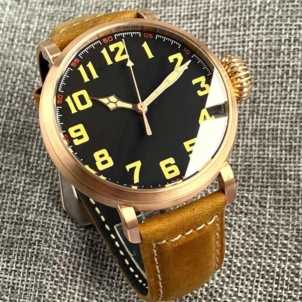 Tandorio 47mm NH35 Diver Men's Automatic Watch CUSN8 Solid Bronze or 316L Steel Case 10ATM Sapphire Crystal Black Dial