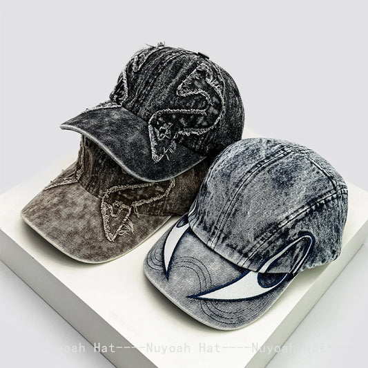 New Men Women Personal Embroidered Wing Double-edged Blade Baseball Hats Sunshade Distress Versatile Street Peaked Caps Fashion