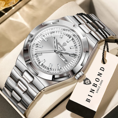 Montres à quartz BINBOND en acier inoxydable pour hommes – Montre de luxe, étanche et luminescente – Modèle original pour homme