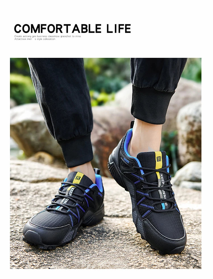 Męskie buty trekkingowe — terenowe buty sportowe outdoor, oddychająca siateczka, antypoślizgowe i odporne na zużycie, do wędrówek i jazdy na rowerze na zewnątrz