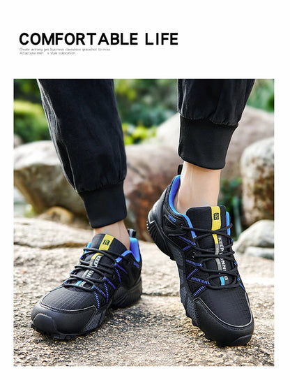 Męskie buty trekkingowe — terenowe buty sportowe outdoor, oddychająca siateczka, antypoślizgowe i odporne na zużycie, do wędrówek i jazdy na rowerze na zewnątrz