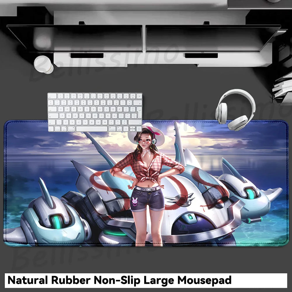 Accesorios Gaming O-Overwatch D-D.va Alfombrilla de Ratón Grande, Alfombrilla para Teclado y Ratón PC, Deskmat XXL Extendida, Alfombrilla Gamer