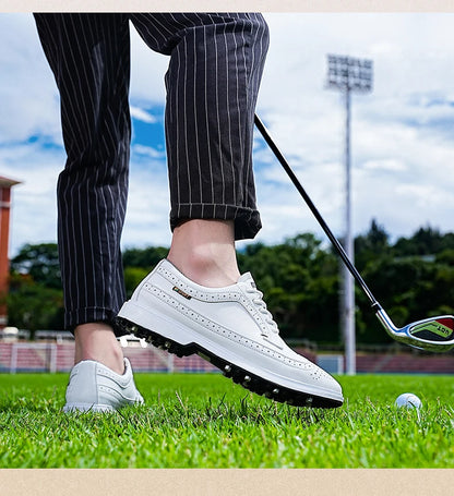 Scarpe da golf professionali da uomo in pelle di alta qualità, traspiranti, scarpe sportive per competizioni e allenamenti di golf, taglie forti 39-47#