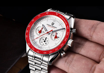 Montre pour homme PAGANI DESIGN « New Moon » – Montre à quartz de luxe, chronographe, verre saphir avec traitement antireflet, lunette en céramique, aiguilles luminescentes