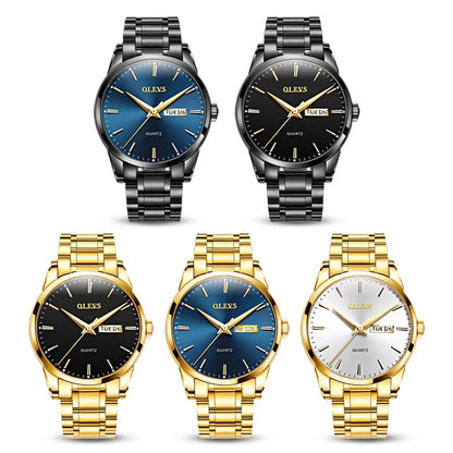 Montre pour homme OLEVS – Montre-bracelet à quartz en acier inoxydable, étanche, dorée, élégante et lumineuse, accessoire de luxe pour hommes