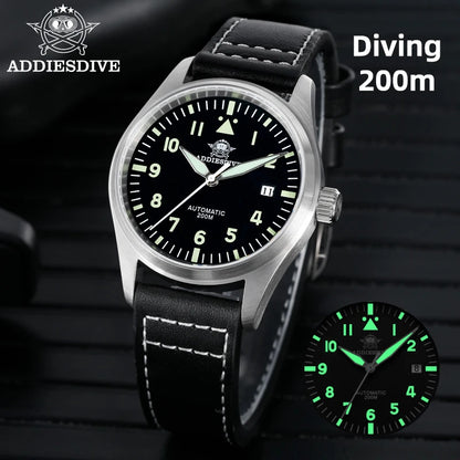 ADDIESDIVE Fashion Retro Personalized Watches 200m Waterproof C3 Luminous Steel Watch Sapphire Glass Mechanical Analog Watches