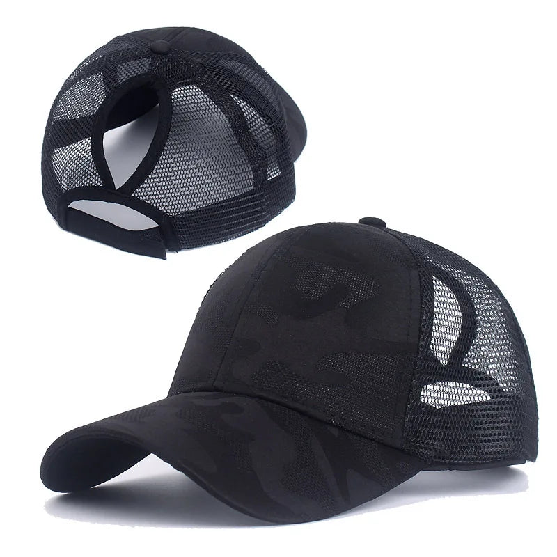 2023 Women Summer Ponytail Baseball Cap Cotton Camouflage Print Mesh Hat Adjustable Sports Golf Hat Girl Outdoor Casual Sun Hat