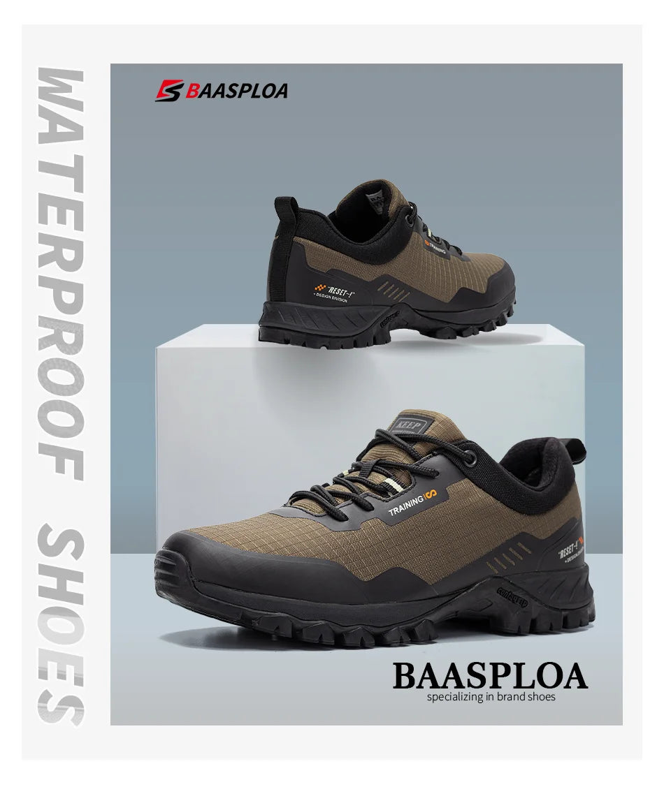 Baasploa Men New Hiking Shoes Outdoor Waterproof Wear Resistant Non Slip Sneakers Male Casual Lightweight Lace-Up Walking Shoes