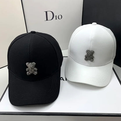 High Quality Fashion Summer Baseball Cap Women Korean Wild Bear Rhinestone Caps SunHats Street Kpop Outdoor Visors Hip Hop Hat