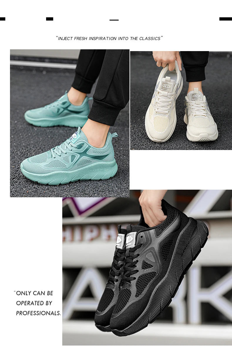 Fashion Platform Men's Running Shoes Trendy Casual Knit Breathable Orange Sneakers Men Outdoor Sports Non-Slip Jogging Shoes Men