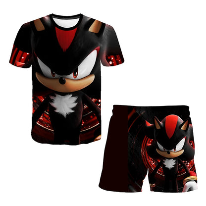 2026 Sonic The Hedgehog 3D T-shirt Set for Boys and Girls: Cute Summer Top + Shorts - Children's Short-Sleeve Birthday Gift