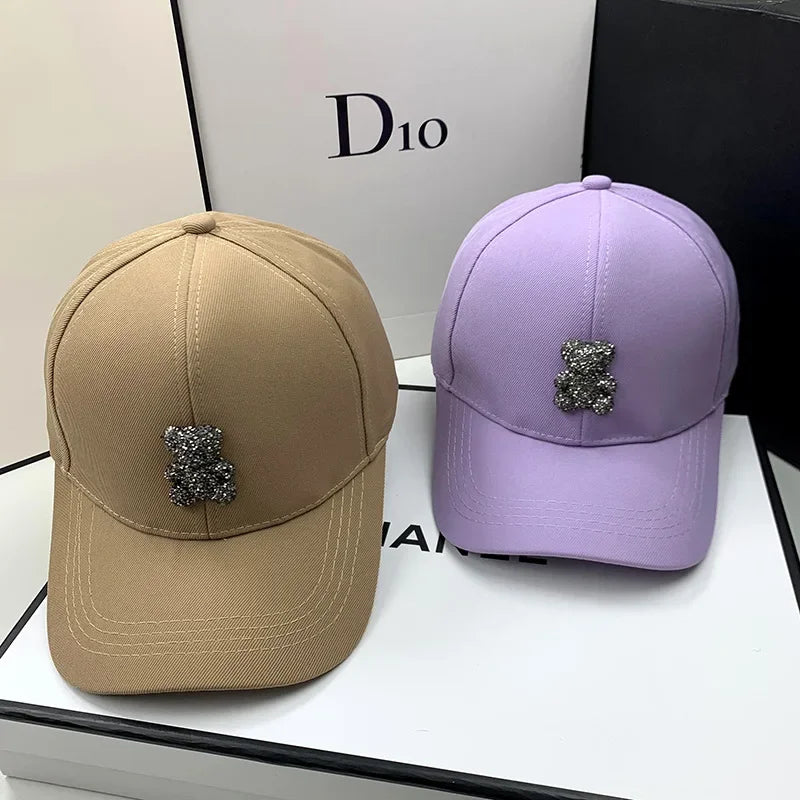 High Quality Fashion Summer Baseball Cap Women Korean Wild Bear Rhinestone Caps SunHats Street Kpop Outdoor Visors Hip Hop Hat
