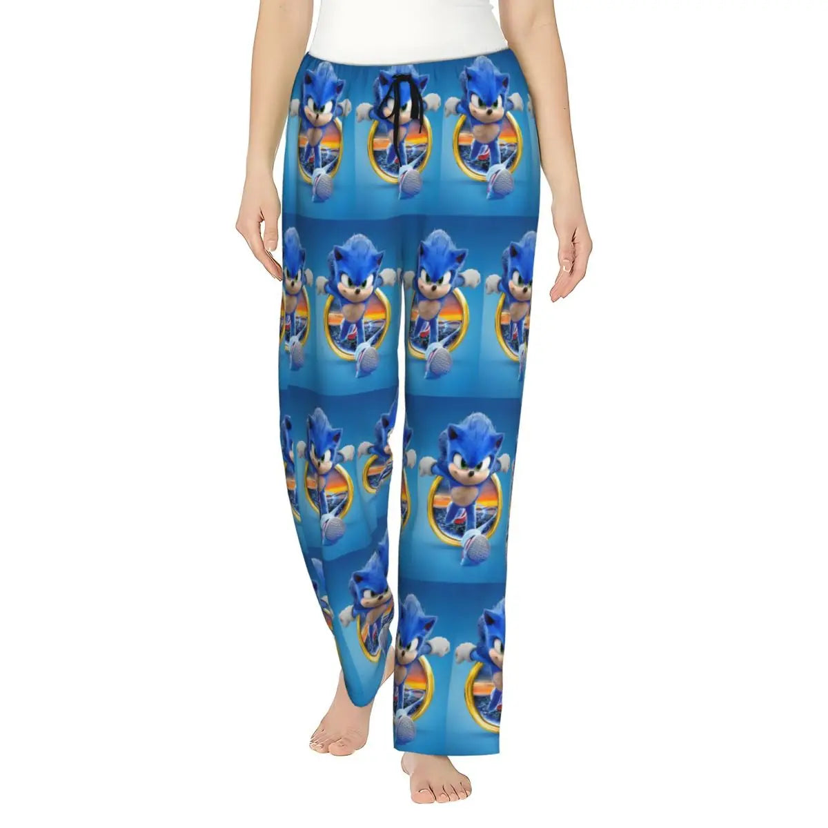 Custom Women Soniced Pajama Pants Printed Hedgehog Game Sleep Sleepwear Bottoms with Pockets