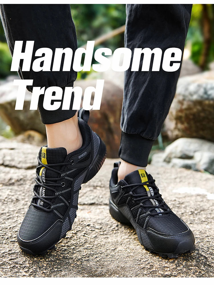 Męskie buty trekkingowe — terenowe buty sportowe outdoor, oddychająca siateczka, antypoślizgowe i odporne na zużycie, do wędrówek i jazdy na rowerze na zewnątrz