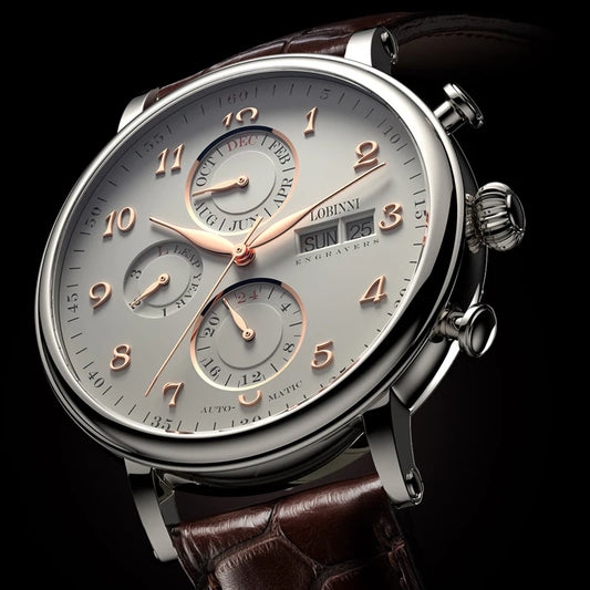 Luxury Brand Switzerland LOBINNI Perpetual Calendar Automatic Mechanical Men's Watches Sapphire Multi-function Clock L13019-8