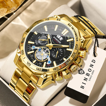 Montres à quartz de luxe BINBOND pour hommes, lumineuses, étanches, avec date automatique, précises et durables, style sport et affaires.