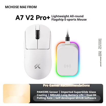 MCHOSE A7 V2 Ultra+ Wireless Mouse Tri-Mode Lightweight Paw3950 Ti 42000dpi 500mah Pc Esports Laptop Gaming Mice Accessories