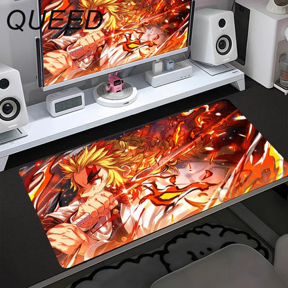 Alfombrilla de escritorio para ordenador y teclado, alfombrilla de ratón anime chica kawaii, 900x400mm, goma antideslizante, Demon Slayers XL