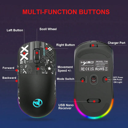 3 Modes Bluetooth Gaming Mouse Rechargeable 2.4G USB Wireless RGB Backlight Mouse for iPad Tablet Laptop Computer