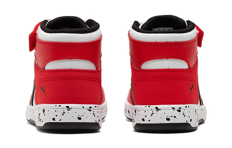 Puma Rebound LayUp Little Kid Speckled - Baskets rouges High Risk, blanc et noir 386925-01