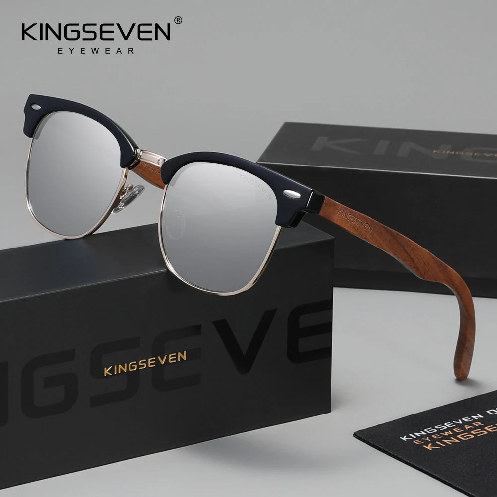 KINGSEVEN Modne okulary przeciwsłoneczne z drewna orzecha czarnego dla kobiet i mężczyzn, polaryzacyjne, w stylu vintage, z filtrem UV400, okulary podróżne W5516