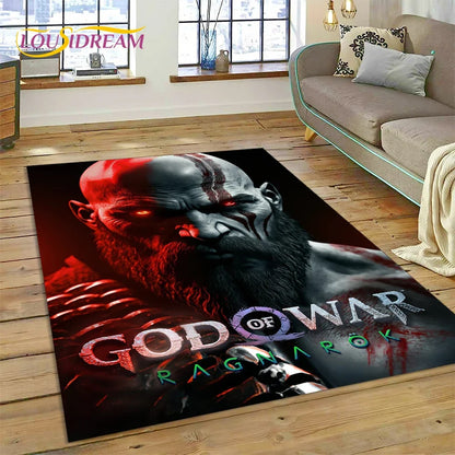 God of War Games Kratos Cartoon 3D Rug Carpet for Living Room Bedroom Home Decor,Floor Mat Non-slip Decoration for Sofa Doormat