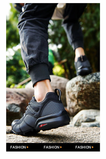 Męskie buty trekkingowe — terenowe buty sportowe outdoor, oddychająca siateczka, antypoślizgowe i odporne na zużycie, do wędrówek i jazdy na rowerze na zewnątrz