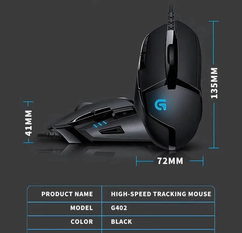 Logitech G402 Wired Gaming Mouse 32-Bit ARM Processor 8 Buttons 500 IPS Anti-Slip for All-Day Gaming and Work Sessions