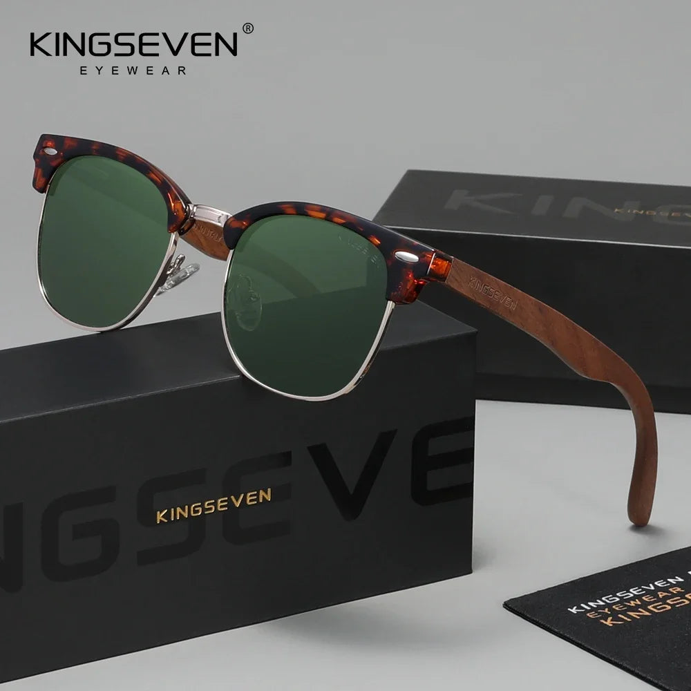 KINGSEVEN Modne okulary przeciwsłoneczne z drewna orzecha czarnego dla kobiet i mężczyzn, polaryzacyjne, w stylu vintage, z filtrem UV400, okulary podróżne W5516