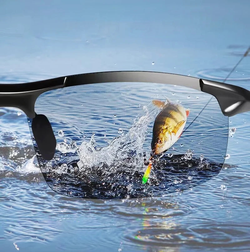 Fashion Fit Rimless Sunglasses Men Women Photochromic Sun Glasses Color Changing Polarized Fishing Car Driving Yellow Glasses