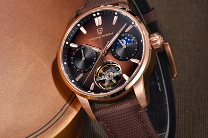 PAGANI DESIGN Newest 41MM Luxury Men's Mechanical Watch Sapphire Glass Leather Waterproof Pilot Tourbillon Moon Reroj Hombre