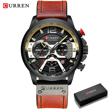 Montre pour homme CURREN 8329 – Style sport décontracté, design militaire, bracelet en cuir, chronographe tendance, montre de luxe de grande marque